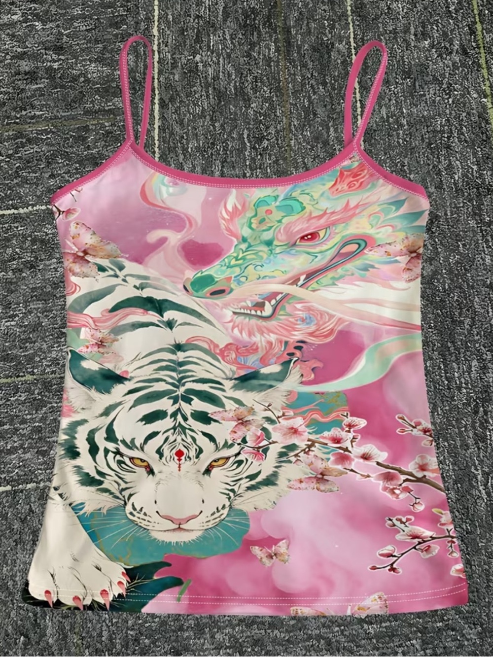 Pink Tiger Dragon Graphic Cami Tank Top - Size L, NWOT